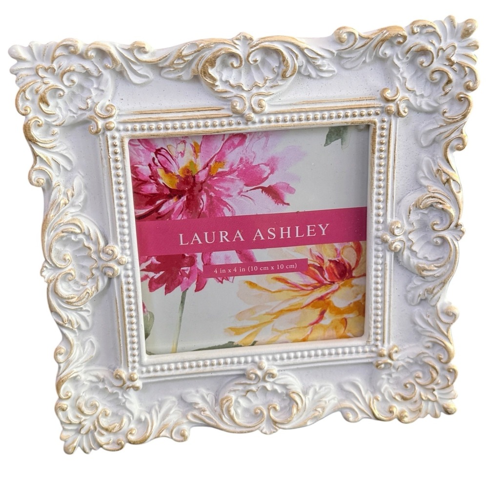 Laura Ashley Ornate White Gold 4x4 Picture Frame Baroque Scroll LARON-44WG
